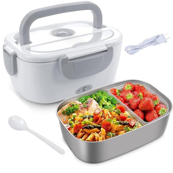 Bílý elektrický ohřívací box na jídlo 1,5L s nerezovou nádobou