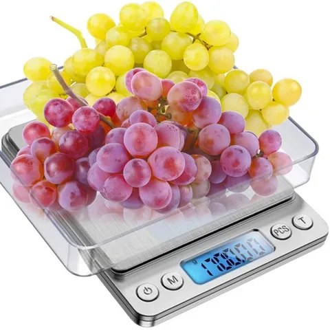 Přesná digitální váha 0,1g-2000g s LCD displejem a 2 miskami