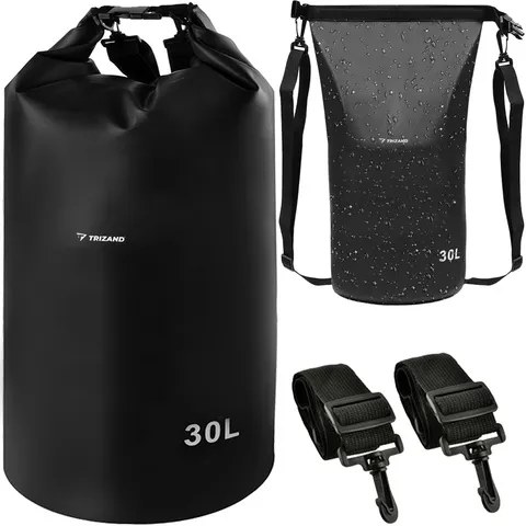 Černý vodotěsný vak 30l z PVC s nastavitelným popruhem, na kajak, rybaření a outdoor
