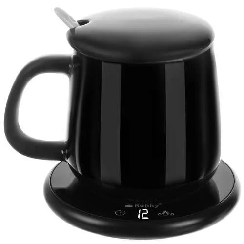 Elektrický ohřívač na hrnek s časovačem 1-9h, 2 stupně 40/60°C, tvrzené sklo, keramický hrnek 400ml v sadě