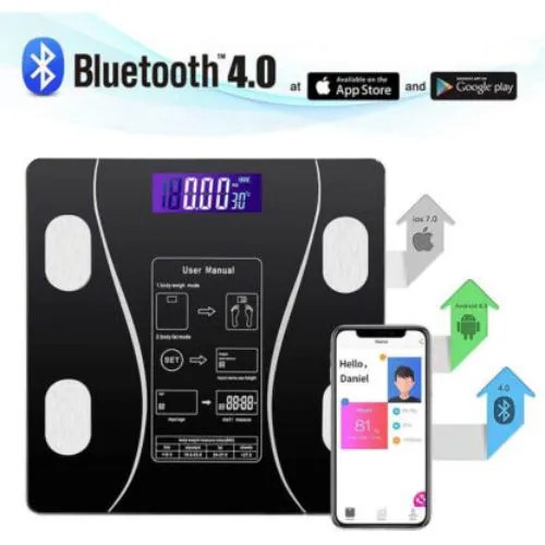Chytrá osobní váha 8v1 s Bluetooth do mobilu, analýza těla BMI, tuk, svaly, voda, kosti, BMR, do 180kg