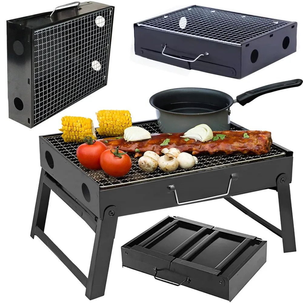 Skládací cestovní gril 35x27cm se žáruvzdorným roštem a rukojetí, kompaktní jako kufřík