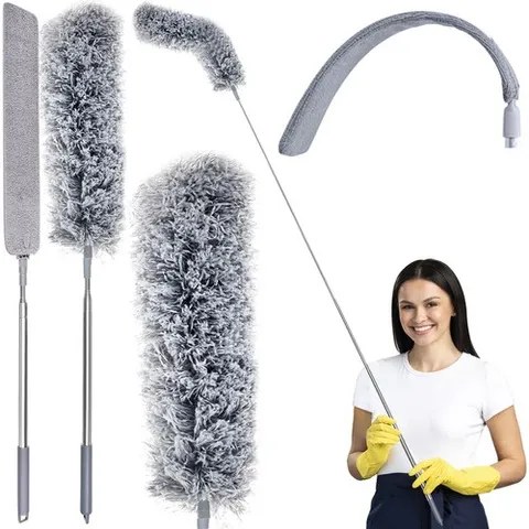 Teleskopická prachovka 84-250cm s 2 vyměnnými kartáči, mikrovlákno, ohebná, nerezová tyč