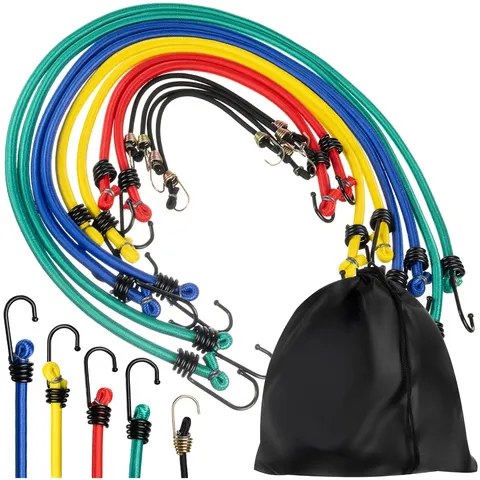 Upínací gumy - gumicuky s háky 12ks sada v pouzdře, 5 velikostí 23-88cm, latex s ocelovými háčky
