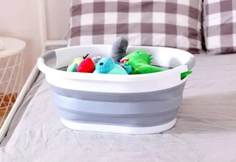 Skladný skládací koš 25l na prádlo s rukojetmi, 3 úrovně výšky