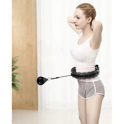 Černý skládací hula hoop s masážními cvočky a závažím, 24 segmentů, nastavitelný obvod 90cm