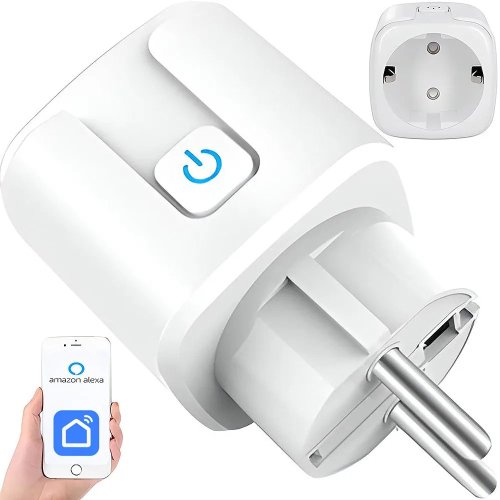 Bílá WiFi chytrá zásuvka 16A s měřením spotřeby, aplikací Smart Life, Alexa a Google Assistant 