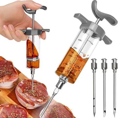 Marinovací injekce a injektor na maso 50ml se 3 nerezovými jehlami