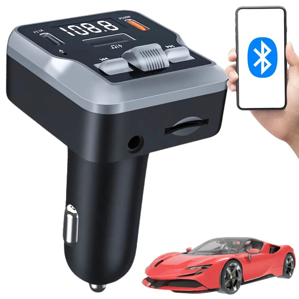 FM transmitter do auta Bluetooth 5.3 s rychlonabíjením PD 30W, USB-C, handsfree a LED displejem