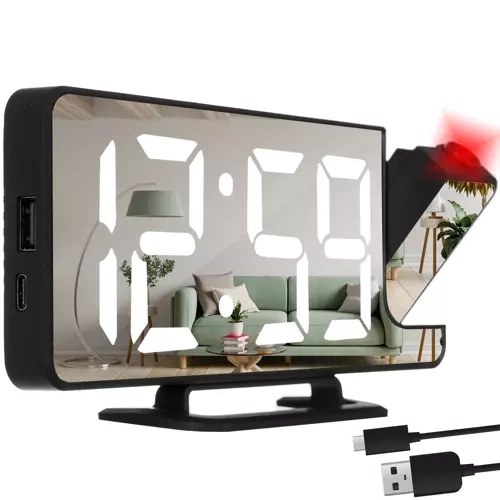 Digitální budík 4v1 s projektorem, zrcadlem a LED podsvícením, 5 úrovní jasu